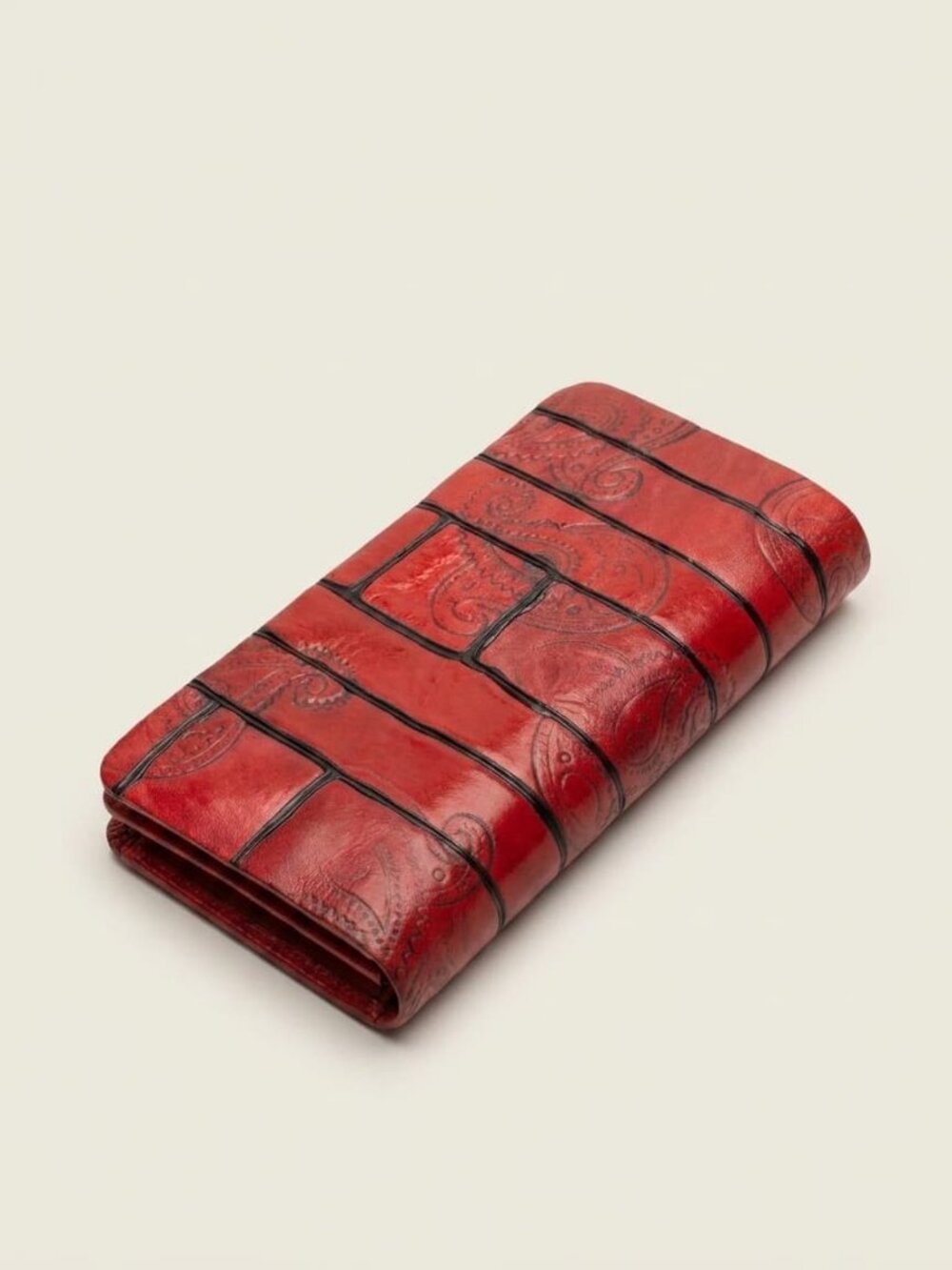 Red Paisley Embossed Clutch with Black Piping